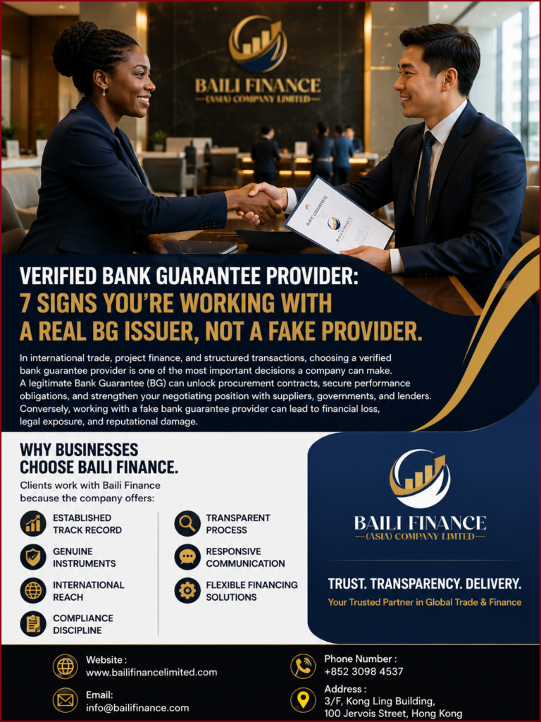 Verified Bank Guarantee Provider from Baili Finance Asia Company Limited