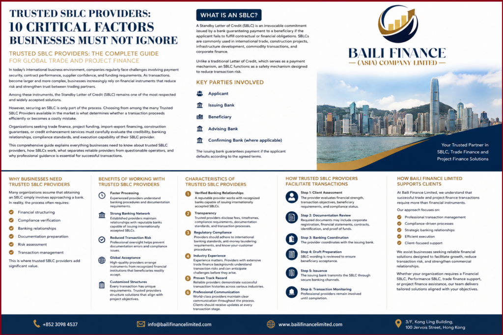 Trusted SBLC Providers facilitating international trade finance through bank-issued standby letters of credit