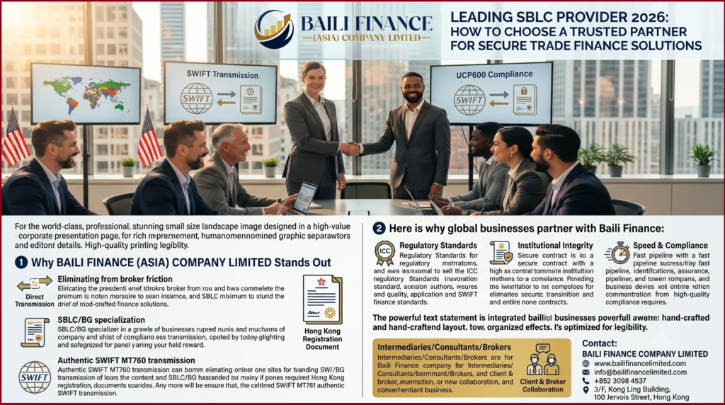 Business executives discussing international trade finance and SBLC solutions before signing a commercial agreement.