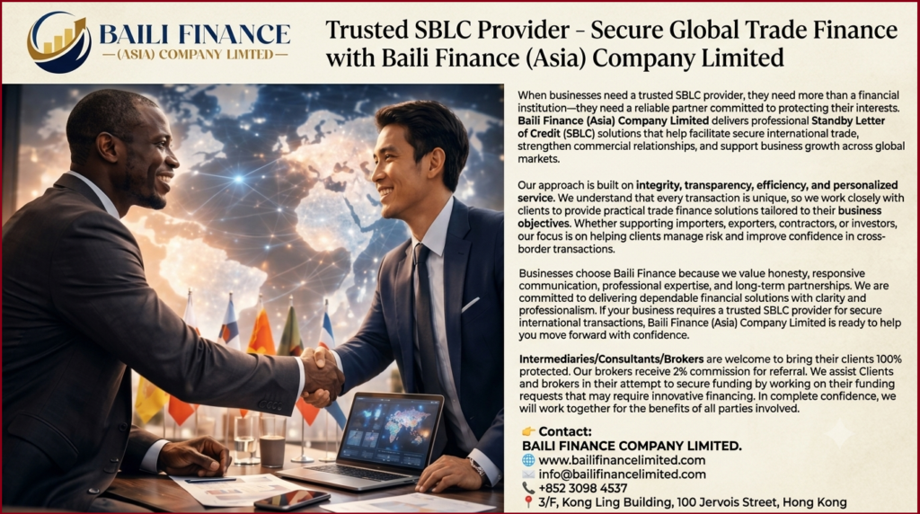 Successful international finance partnership supported by a trusted SBLC provider.
