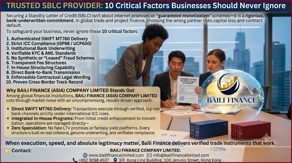 Trusted SBLC Provider helping businesses secure international trade finance with Standby Letters of Credit.