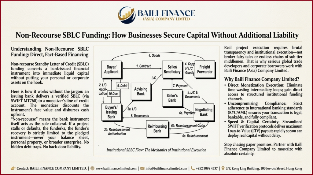Non-recourse SBLC funding process showing banking and financing workflow