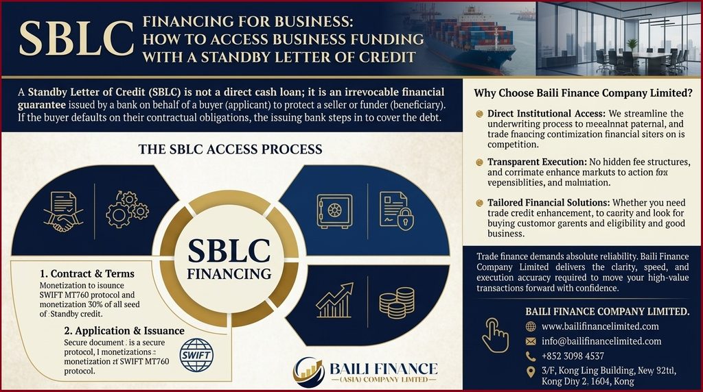 SBLC financing process showing banks, business parties and financial documents