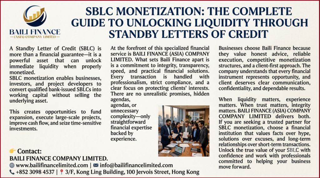 Business professionals discussing SBLC monetization and international trade finance.