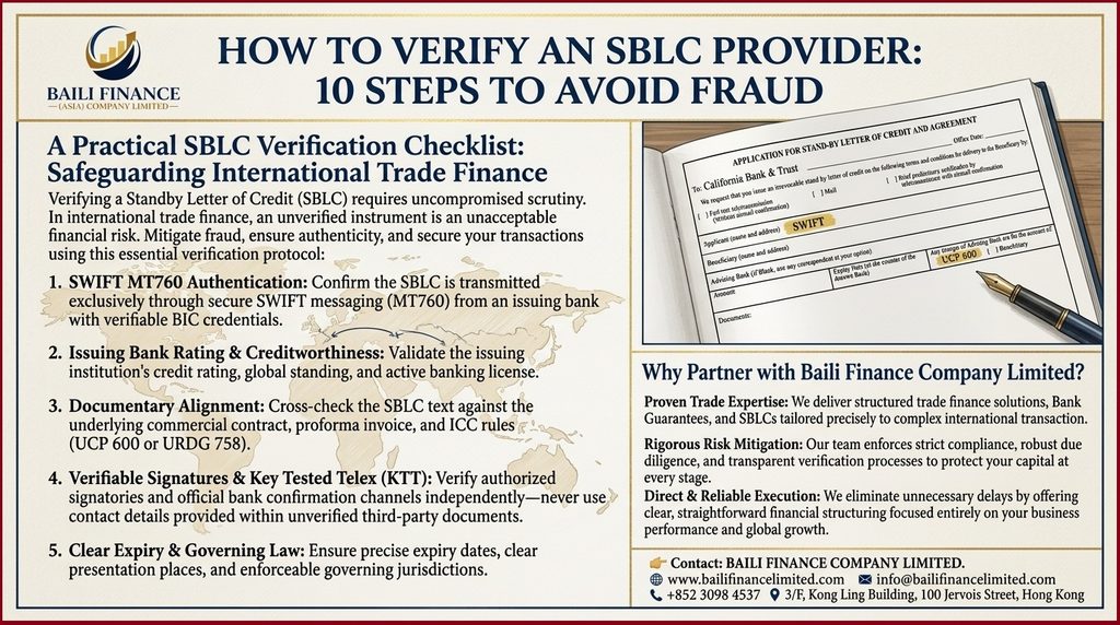 Trade finance documents used for international financial transactions and SBLC verification