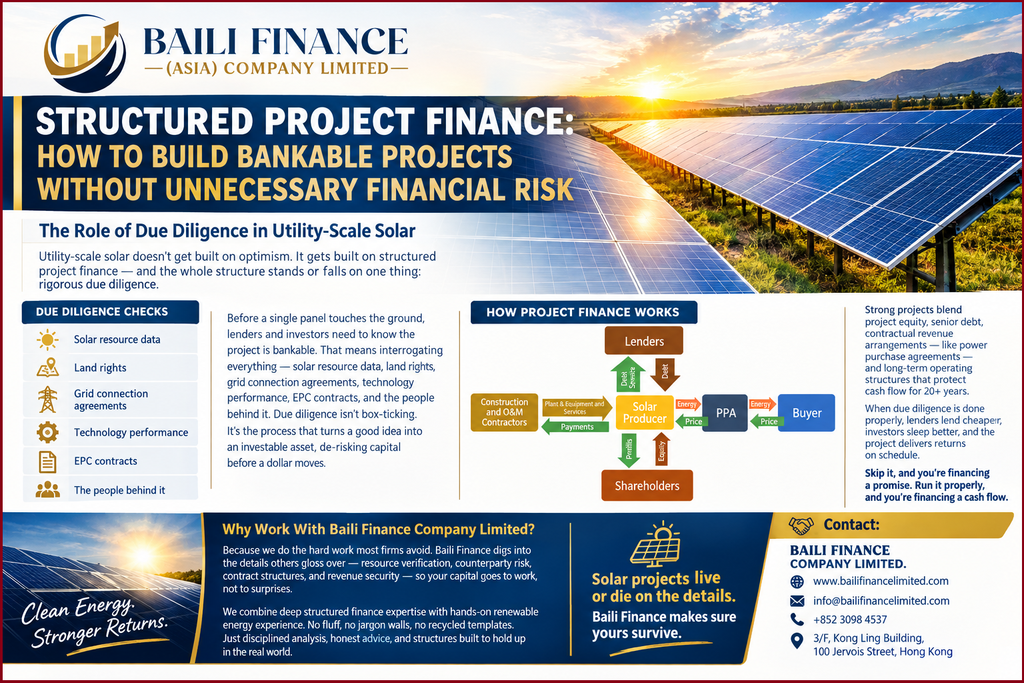 Utility scale solar power project financed through structured project finance