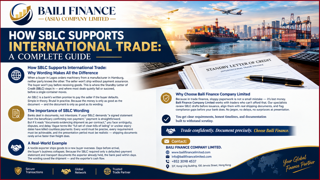 Trade finance specialist checking SBLC requirements and international shipping documents