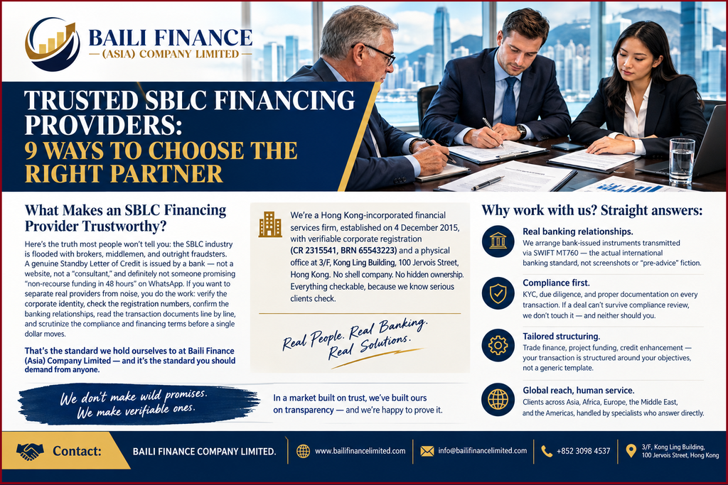 Financial due diligence and compliance review for an SBLC financing provider