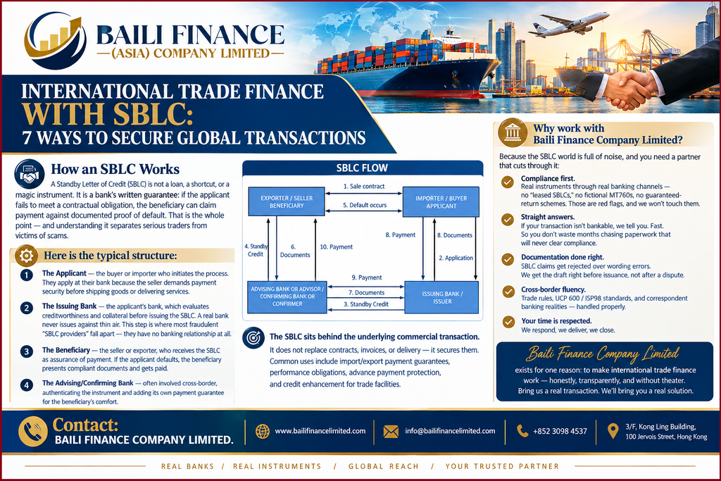 SBLC trade finance process showing applicant issuing bank and beneficiary