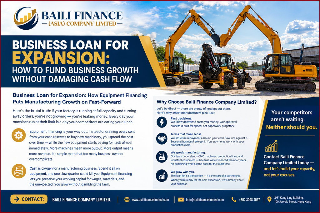 Business equipment financing for manufacturing expansion