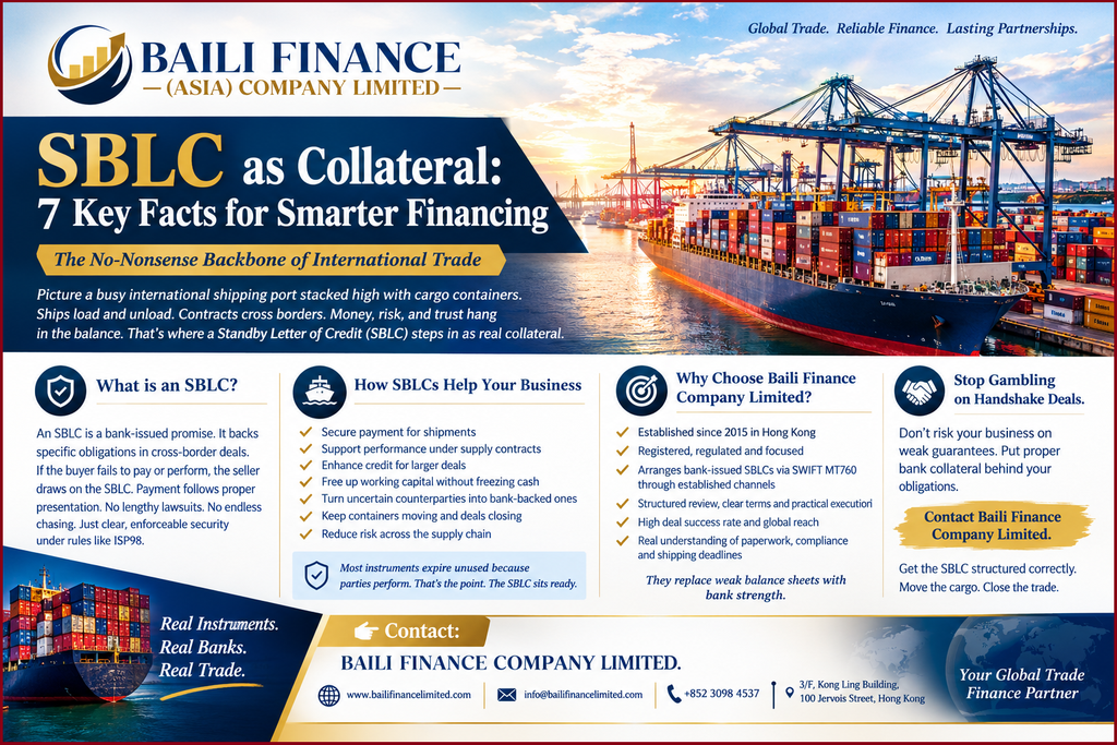Cargo containers at an international shipping port representing global trade finance.